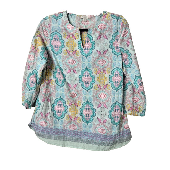 Talbots Cotton Mandala Paisley Pullover Top Size Medium Petite MP Tunic Boho - Picture 1 of 8
